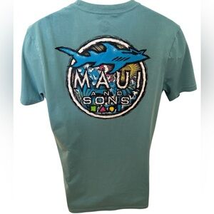 Maui and Sons Shark Hawaiian Tee Shirt Men L Large